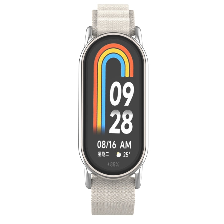 For Xiaomi Mi Band 8 Metal Plug Loop Nylon Watch Band(Silver+Starlight)