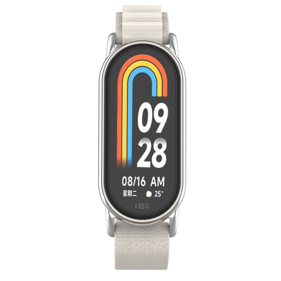 For Xiaomi Mi Band 8 Metal Plug Loop Nylon Watch Band(Silver+Starlight)