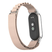 For Xiaomi Mi Band 8 Metal Plug Loop Nylon Watch Band(Silver+Apricot)