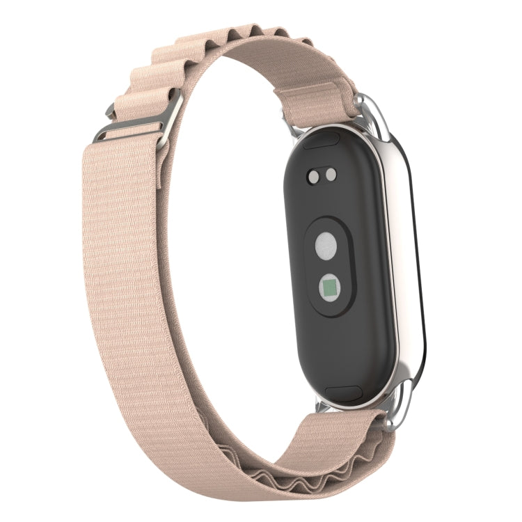For Xiaomi Mi Band 8 Metal Plug Loop Nylon Watch Band(Silver+Apricot)