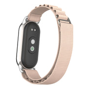 For Xiaomi Mi Band 8 Metal Plug Loop Nylon Watch Band(Silver+Apricot)