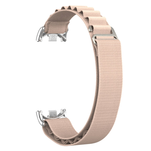 For Xiaomi Mi Band 8 Metal Plug Loop Nylon Watch Band(Silver+Apricot)