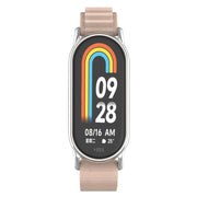 For Xiaomi Mi Band 8 Metal Plug Loop Nylon Watch Band(Silver+Apricot)