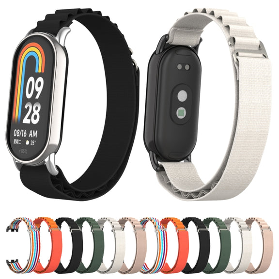 For Xiaomi Mi Band 8 Metal Plug Loop Nylon Watch Band(Black+Starlight)