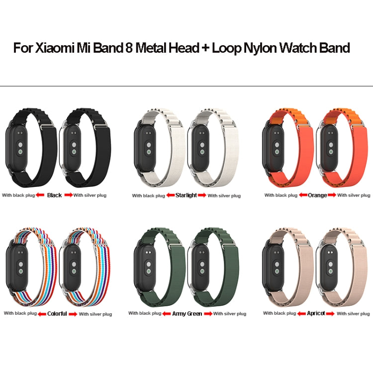 For Xiaomi Mi Band 8 Metal Plug Loop Nylon Watch Band(Black+Starlight)