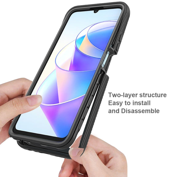 For Honor X8a Starry Sky Full Body Hybrid Shockproof Phone Case with PET Film(Purple)