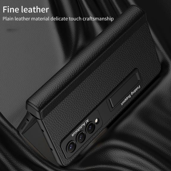 For Samsung Galaxy Z Fold4 GKK Integrated Fold Hinge Leather Phone Case with Holder(Green)