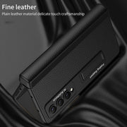 For Samsung Galaxy Z Fold4 GKK Integrated Fold Hinge Leather Phone Case with Holder(Carbon Fibre Black)