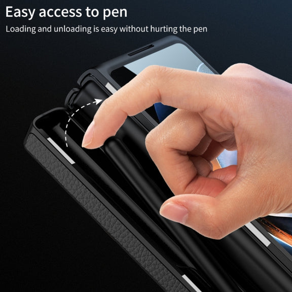 For Samsung Galaxy Z Fold4 GKK Integrated Fold Hinge Leather Phone Case with Holder(Carbon Fibre Black)