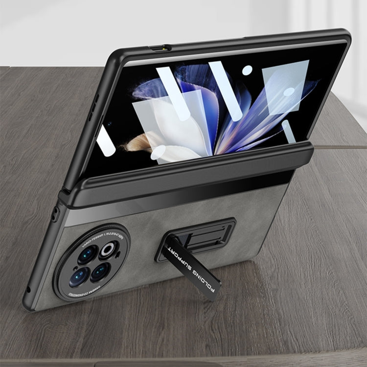 For vivo X Fold2 GKK Integrated Frosted Fold Hinge Leather Phone Case with Holder(Black)