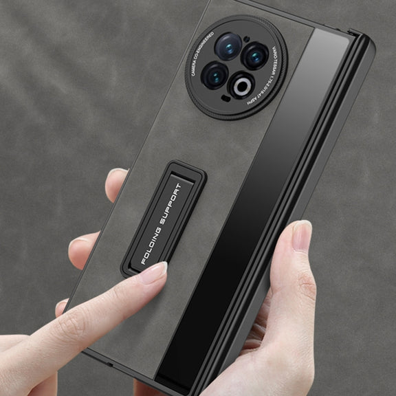 For vivo X Fold2 GKK Integrated Frosted Fold Hinge Leather Phone Case with Holder(Black)