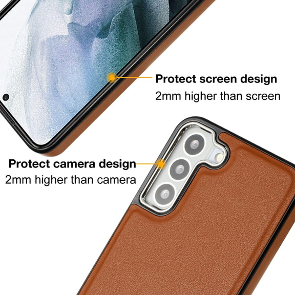For Samsung Galaxy S22 5G Leather Texture Full Coverage Phone Case(Brown)