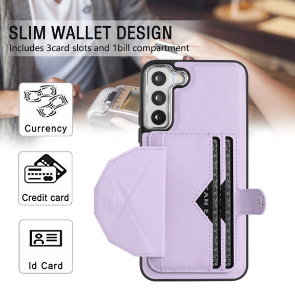 For Samsung Galaxy S22 5G Shockproof Leather Phone Case with Card Holder(Purple)