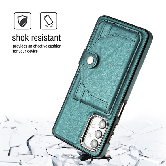For Samsung Galaxy A32 5G Shockproof Leather Phone Case with Card Holder(Green)