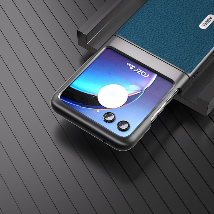 For Motorola Razr 40 Ultra ABEEL Genuine Leather Litchi Texture Phone Case(Blue)