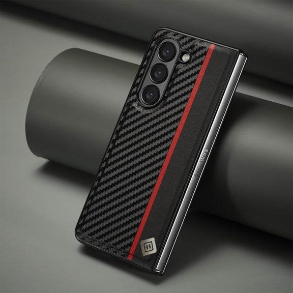 For Samsung Galaxy Z Fold5 LC.IMEEKE Carbon Fiber PU + TPU Horizontal Flip Leather Phone Case(Vertical Black)