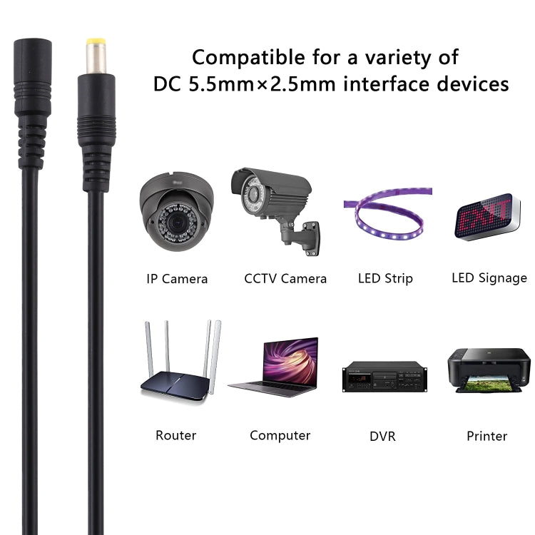 8A 5.5 x 2.5mm Female to Male DC Power Extension Cable, Cable Length:5m(Black)