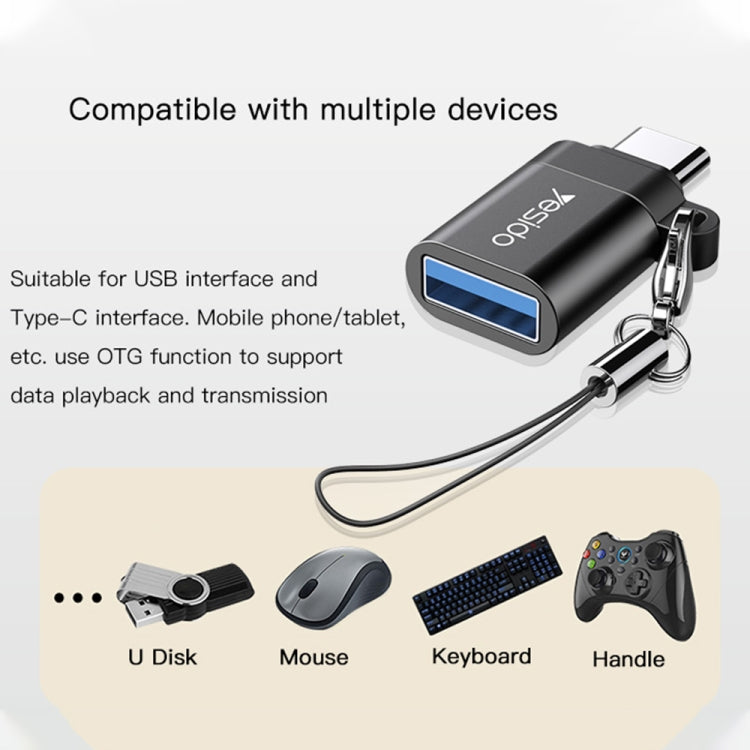 Yesido GS06 Type-C to USB 3.0 OTG Mini Connector Adapter with Keychain(Black)