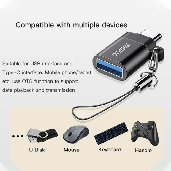 Yesido GS06 Type-C to USB 3.0 OTG Mini Connector Adapter with Keychain(Black)