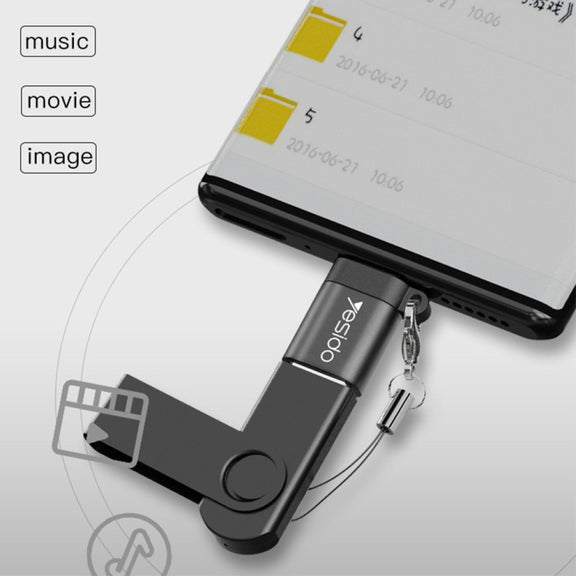 Yesido GS06 Type-C to USB 3.0 OTG Mini Connector Adapter with Keychain(Black)