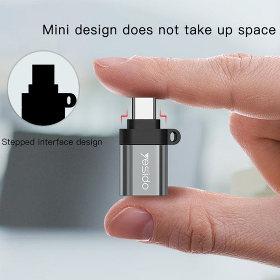 Yesido GS06 Type-C to USB 3.0 OTG Mini Connector Adapter with Keychain(Black)