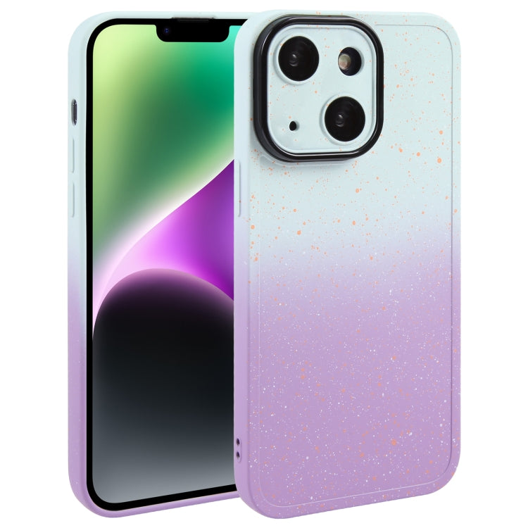 For iPhone 14 Plus Gradient Starry Silicone Phone Case with Lens Film(White Purple)