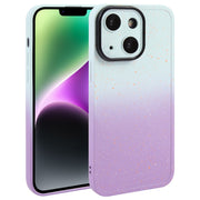 For iPhone 14 Plus Gradient Starry Silicone Phone Case with Lens Film(White Purple)