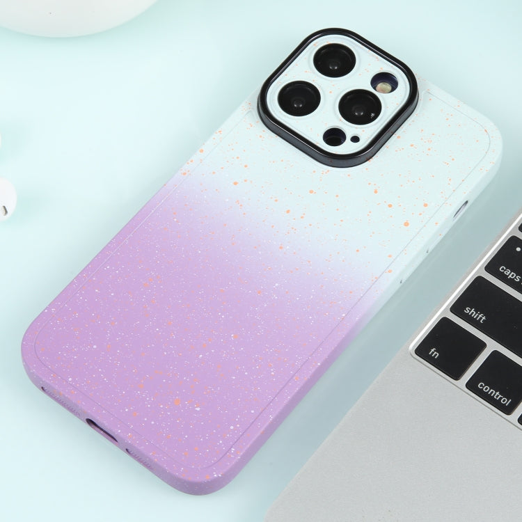 For iPhone 14 Plus Gradient Starry Silicone Phone Case with Lens Film(White Purple)