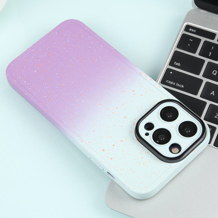 For iPhone 14 Plus Gradient Starry Silicone Phone Case with Lens Film(White Purple)