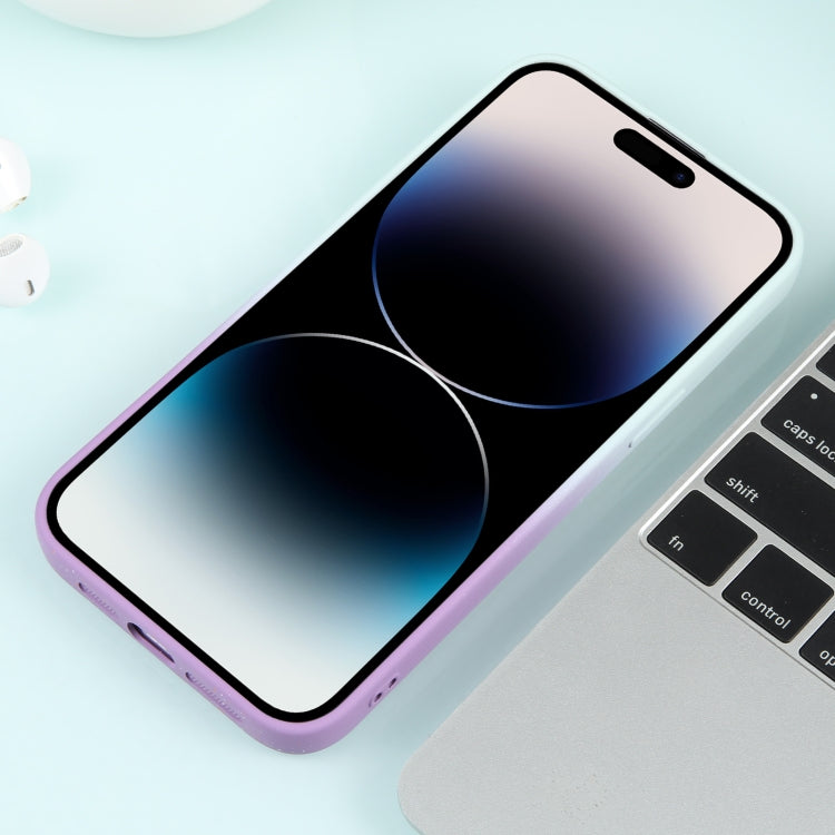 For iPhone 14 Pro Gradient Starry Silicone Phone Case with Lens Film(White Purple)