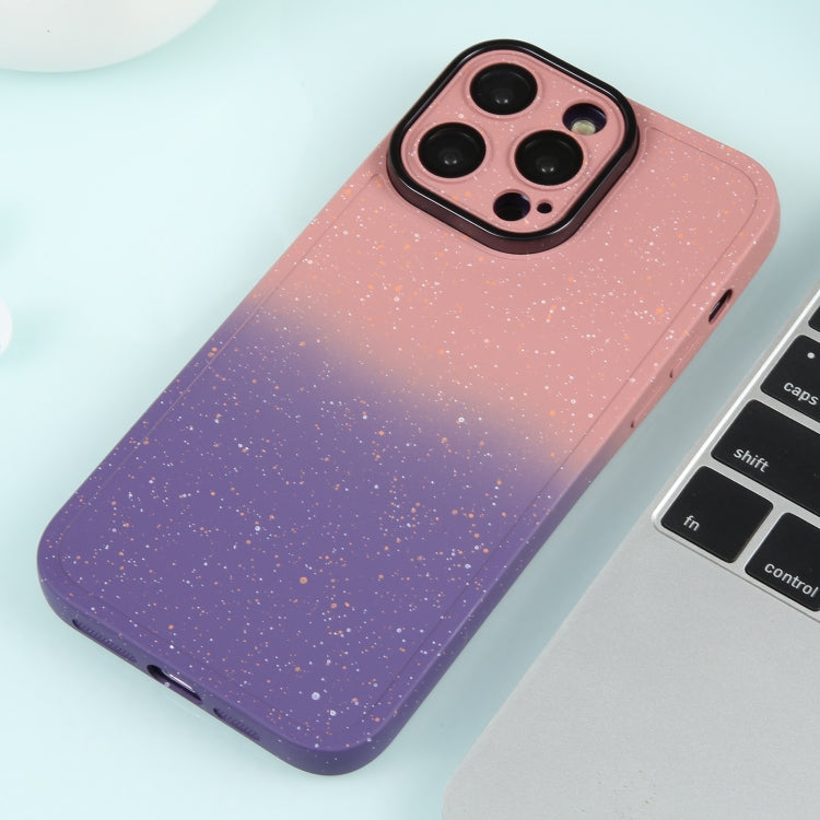 For iPhone 13 Gradient Starry Silicone Phone Case with Lens Film(Pink Purple)