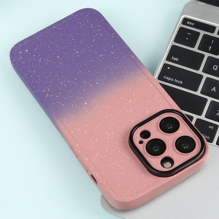 For iPhone 13 Pro Max Gradient Starry Silicone Phone Case with Lens Film(Pink Purple)