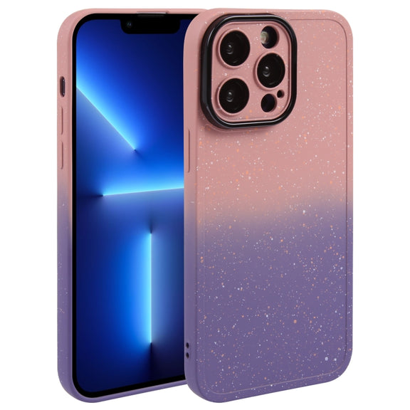 For iPhone 13 Pro Max Gradient Starry Silicone Phone Case with Lens Film(Pink Purple)