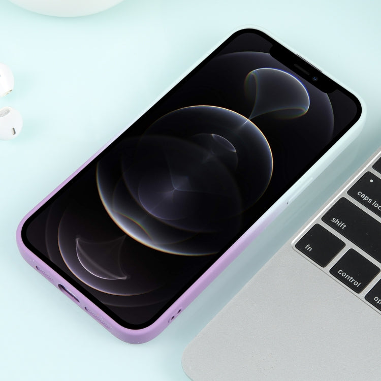 For iPhone 12 Pro Gradient Starry Silicone Phone Case with Lens Film(White Purple)