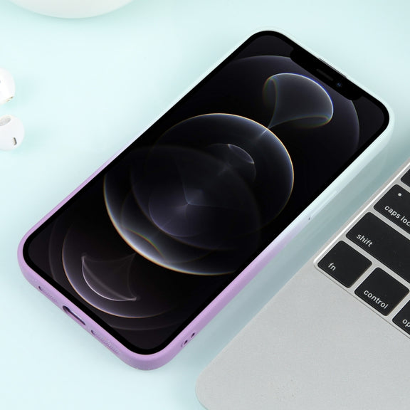 For iPhone 12 Pro Gradient Starry Silicone Phone Case with Lens Film(White Purple)