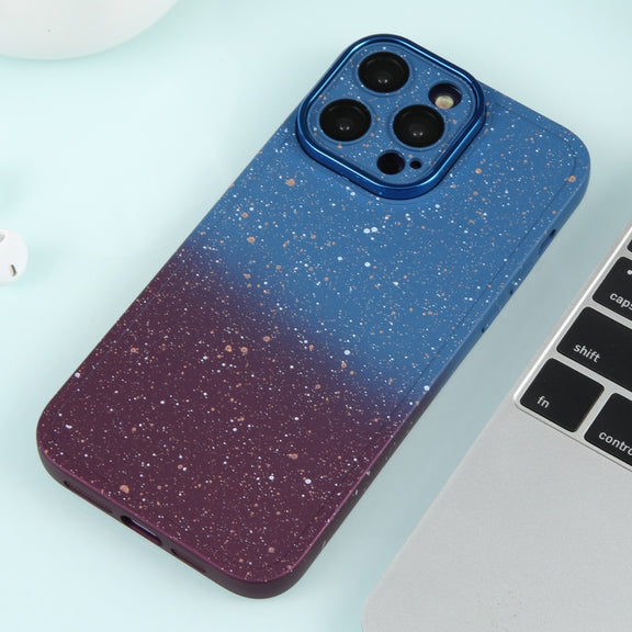For iPhone 12 Pro Max Gradient Starry Silicone Phone Case with Lens Film(Blue Red)