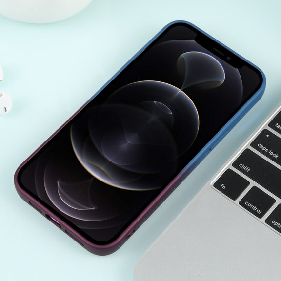 For iPhone 12 Pro Max Gradient Starry Silicone Phone Case with Lens Film(Blue Red)
