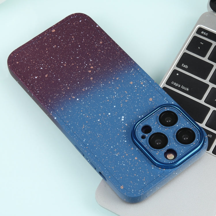 For iPhone 12 Pro Max Gradient Starry Silicone Phone Case with Lens Film(Blue Red)