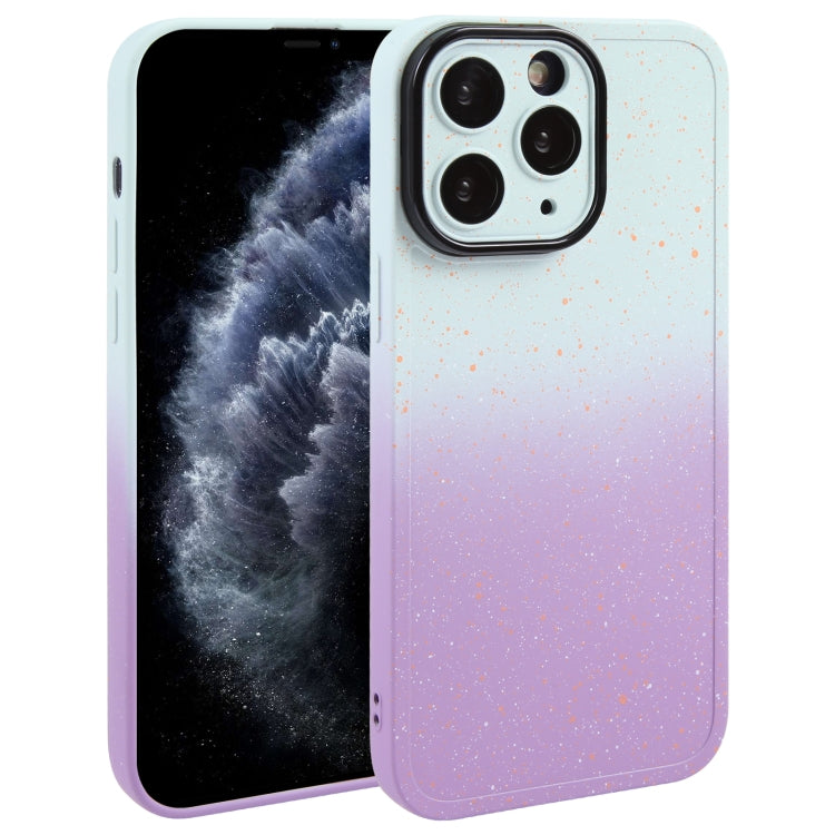 For iPhone 11 Pro Max Gradient Starry Silicone Phone Case with Lens Film(White Purple)