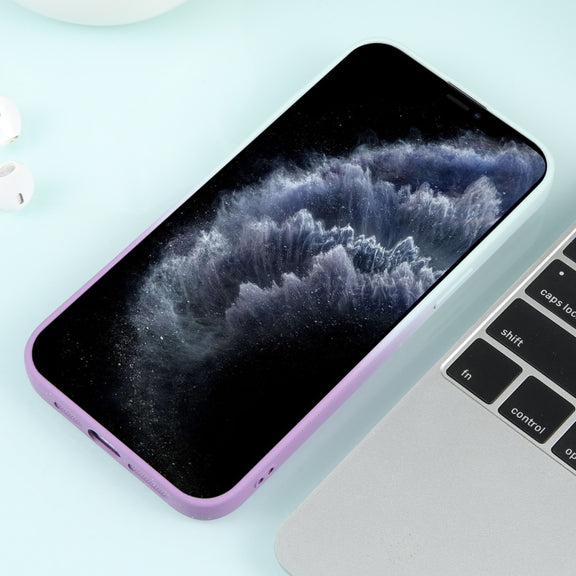 For iPhone 11 Pro Max Gradient Starry Silicone Phone Case with Lens Film(White Purple)