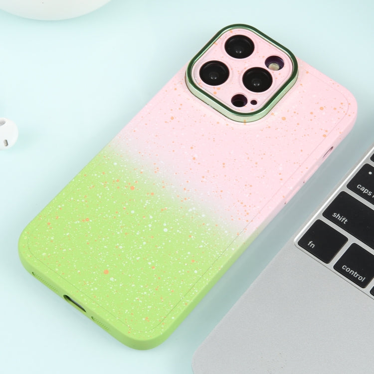 For iPhone 13 Pro Gradient Starry Silicone Phone Case with Lens Film(Pink Green)