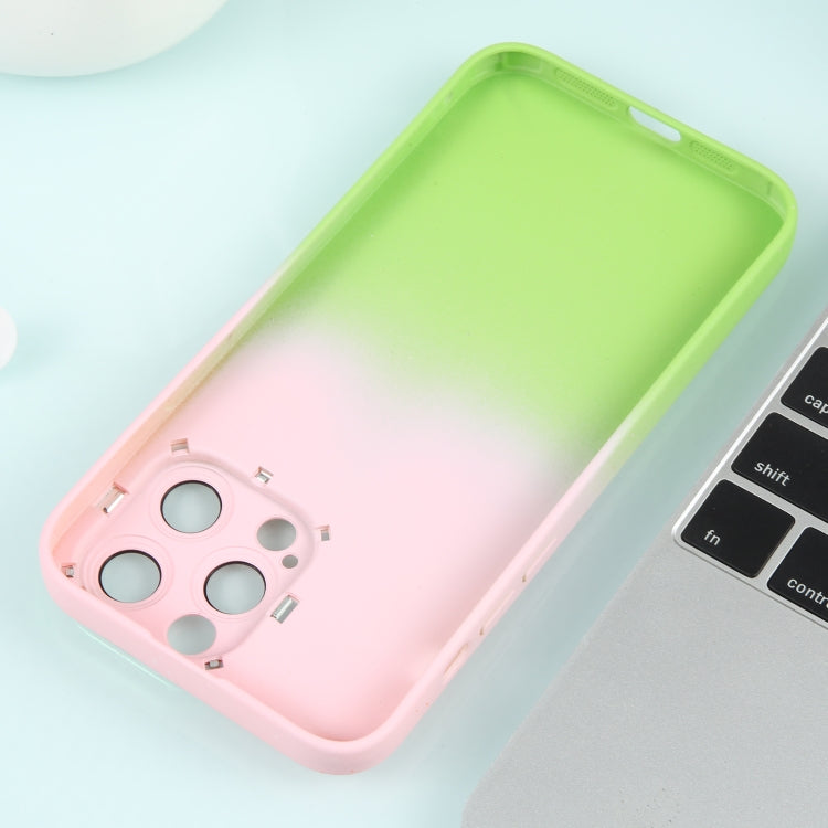 For iPhone 13 Pro Gradient Starry Silicone Phone Case with Lens Film(Pink Green)