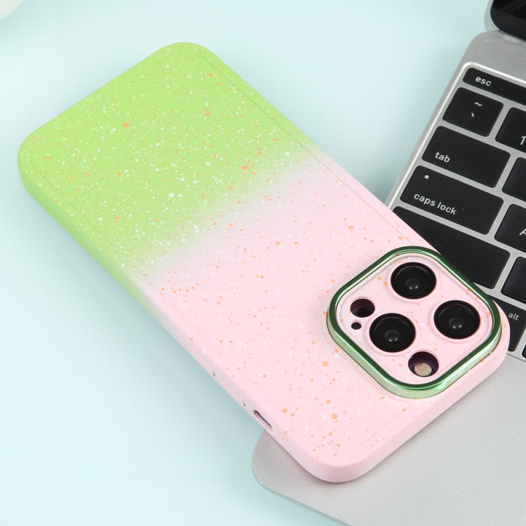 For iPhone 13 Pro Gradient Starry Silicone Phone Case with Lens Film(Pink Green)