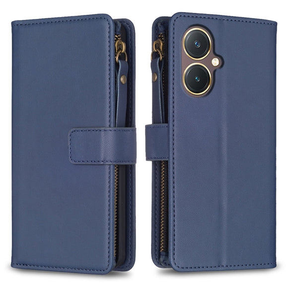For vivo Y27 4G 9 Card Slots Zipper Wallet Leather Flip Phone Case(Blue)