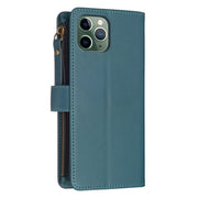 For iPhone 11 Pro Max 9 Card Slots Zipper Wallet Leather Flip Phone Case(Green)