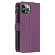 For iPhone 11 Pro 9 Card Slots Zipper Wallet Leather Flip Phone Case(Dark Purple)