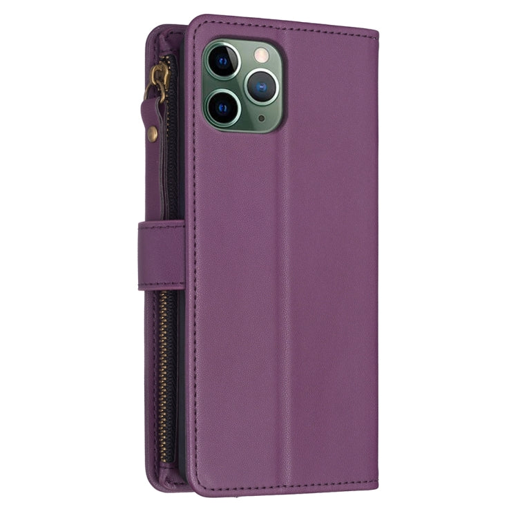 For iPhone 11 Pro 9 Card Slots Zipper Wallet Leather Flip Phone Case(Dark Purple)