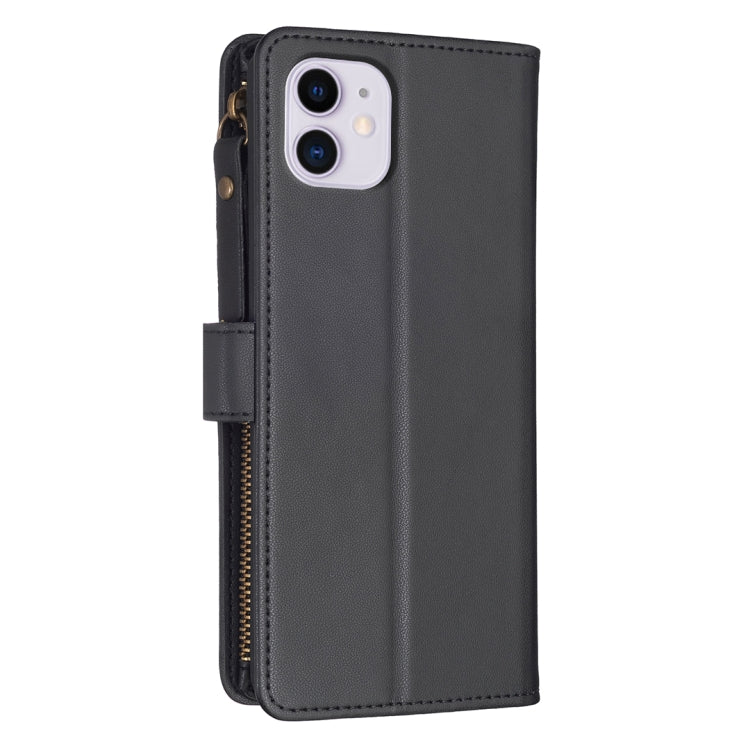 For iPhone 11 9 Card Slots Zipper Wallet Leather Flip Phone Case(Black)