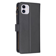 For iPhone 11 9 Card Slots Zipper Wallet Leather Flip Phone Case(Black)