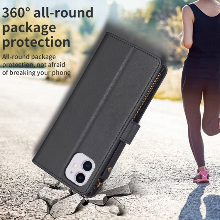 For iPhone 11 9 Card Slots Zipper Wallet Leather Flip Phone Case(Black)